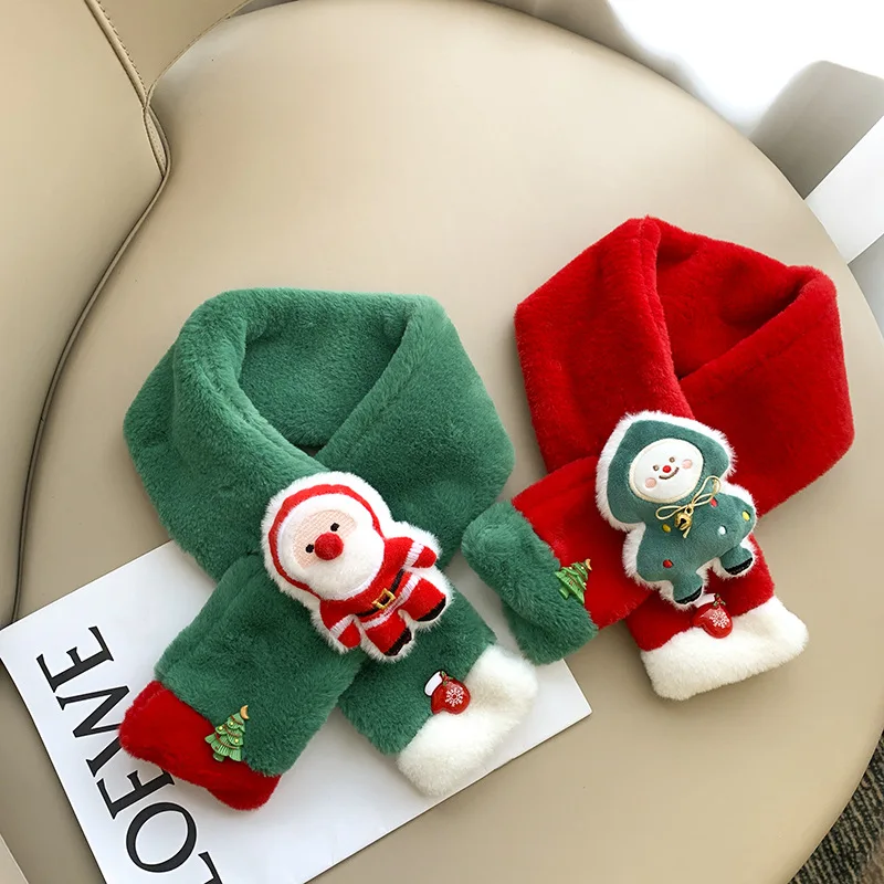 

Soft plush scarf for boys and girls Winter artificial fur Christmas snowman for children warm scarf for outdoor comfort Ring