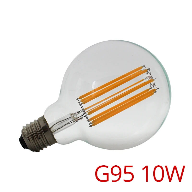 10W G95 Светодиодный светильник 110 В/220 В 8 Вт 10 Вт G125 G95 G80 A60 E27 Светодиодный светильник накаливания теплый белый ретро прозрачный светильник D95* H135mm - Испускаемый цвет: 10W G95