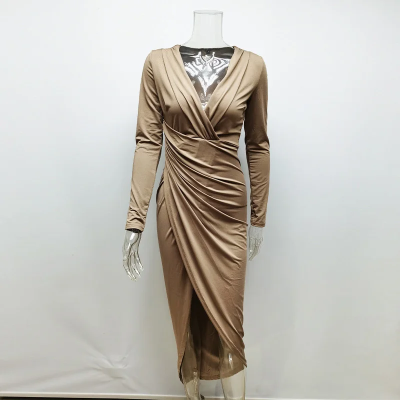 Платье женское длинное с глубоким V-образным вырезом пикантное элегантное