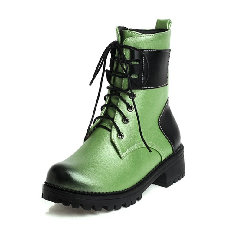 

ASILETO Winter Mid-Calf Boots Round toe Square heels PU Zipper Patchwork Big size 34-43 Purple Green Khaiki Green Casual S2018