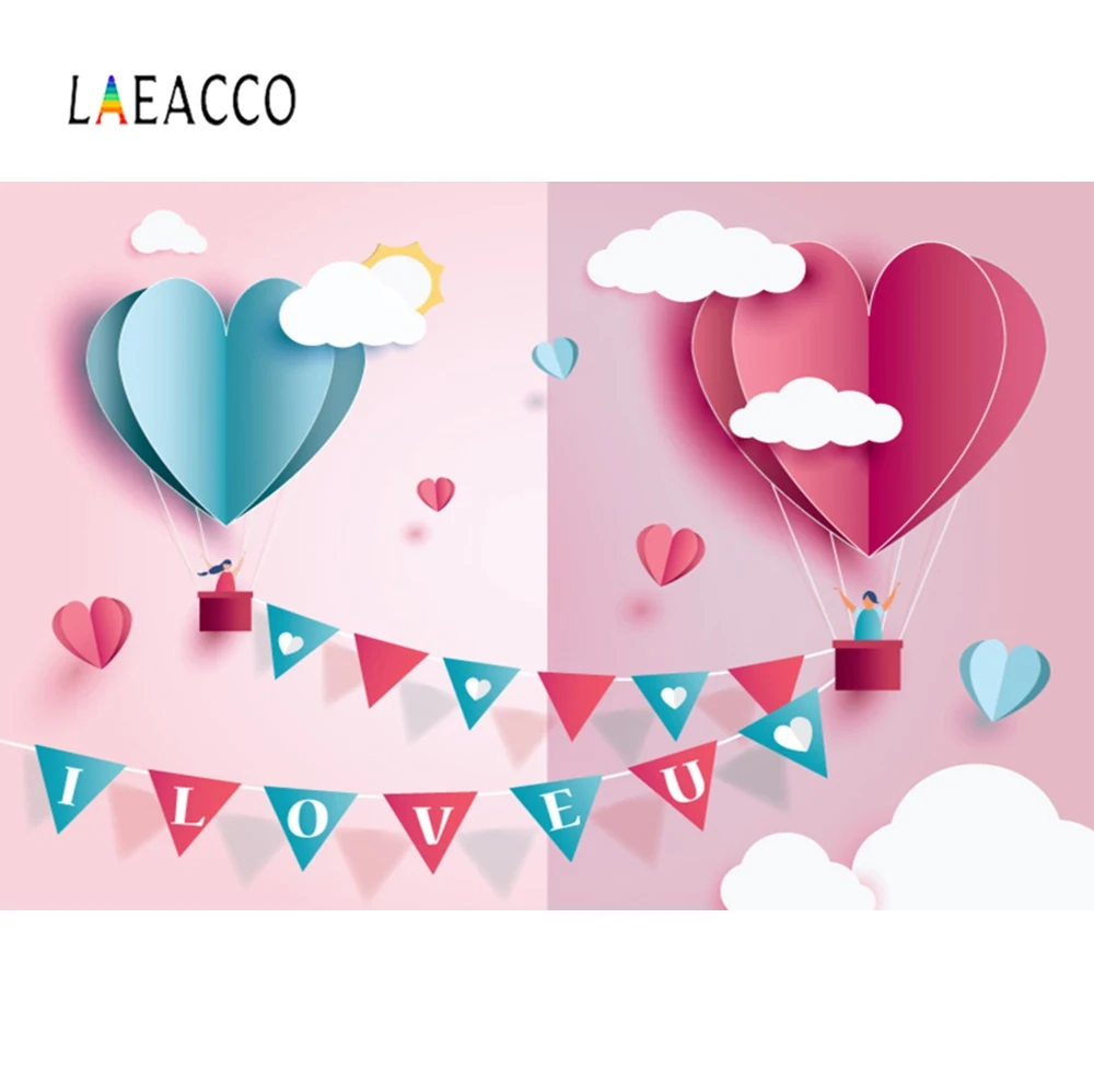 Laeacco Детский мультфильм сердце любовь горячий шар облачно День Святого Валентина