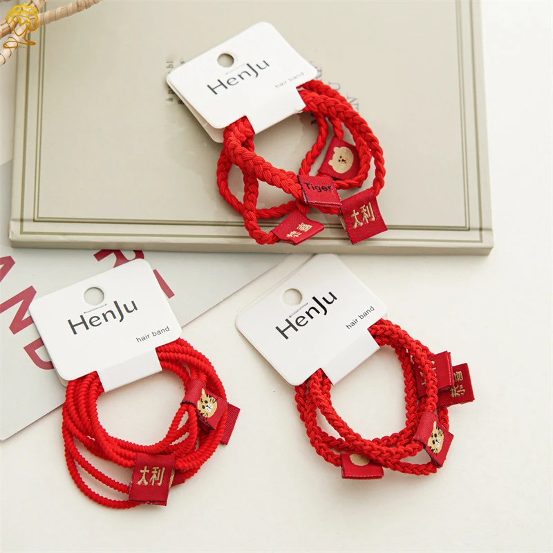 

Cute Red Ropes Hair Tie Women Girls Zodiac Year Of The Tiger Hair Accessories New Year's Head Rope Festive Cute Elastic Bracelet