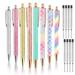 8Pcs Metal Ballpoint Pens 1.0 mm Retractable Ballpoint Pens Glitter Metal Pens with 8Pcs Refills for School Supplies