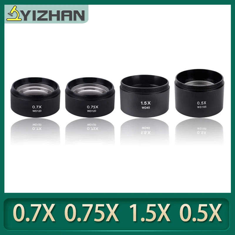 

WD165 WD120 WD130 WD45 0.5X 0.7X 0.75X 1.5X Тринокулярный стереомикроскоп Вспомогательный объектив линза Барлоу с резьбой 48 мм