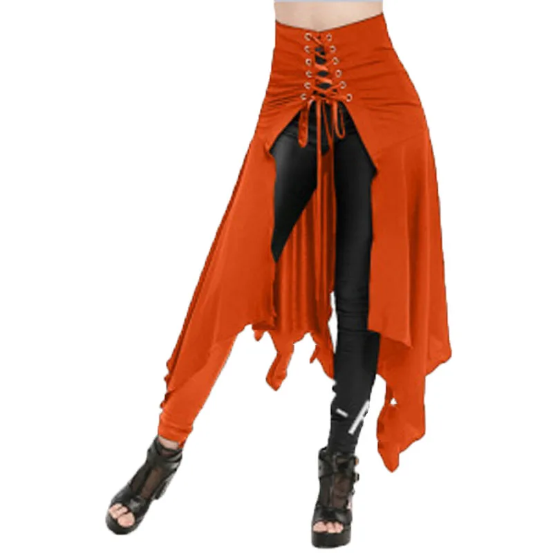 

Women Gothic Vintage Asymmetrical Slim Skirt High Waist High Low Hem Lace Up Solid Sexy Punk Short Skirts For Lady Plus Size 5XL
