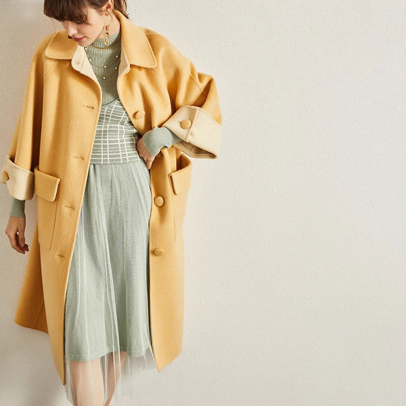 

2020 High of end fashion winter spring long double faced woolen coat women size coat botton pure cashmere outwear