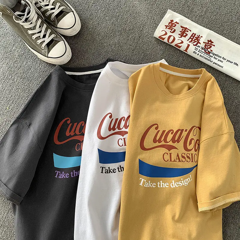 

Men's Letter Printed T-shirt Loose Short Sleeve Tops Woman Casual Oversize Tees Male Korean Streetwear T Shirts