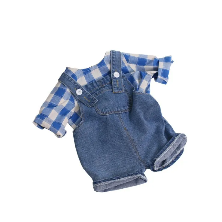 

2020 New Fashion Clothing Set Long Sleeve Plaid T-shirt Baby Boys Girls Solid Denim Romper Autumn Winter Outfits Clothes Set