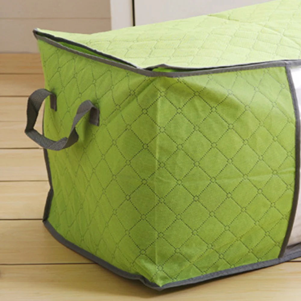 

4pcs Blanket Fabric Storage Organizer Bags Transparent Window Bamboo Charcoal Box Bamboo Charcoal Quilt Receive Bags Clothing Qu