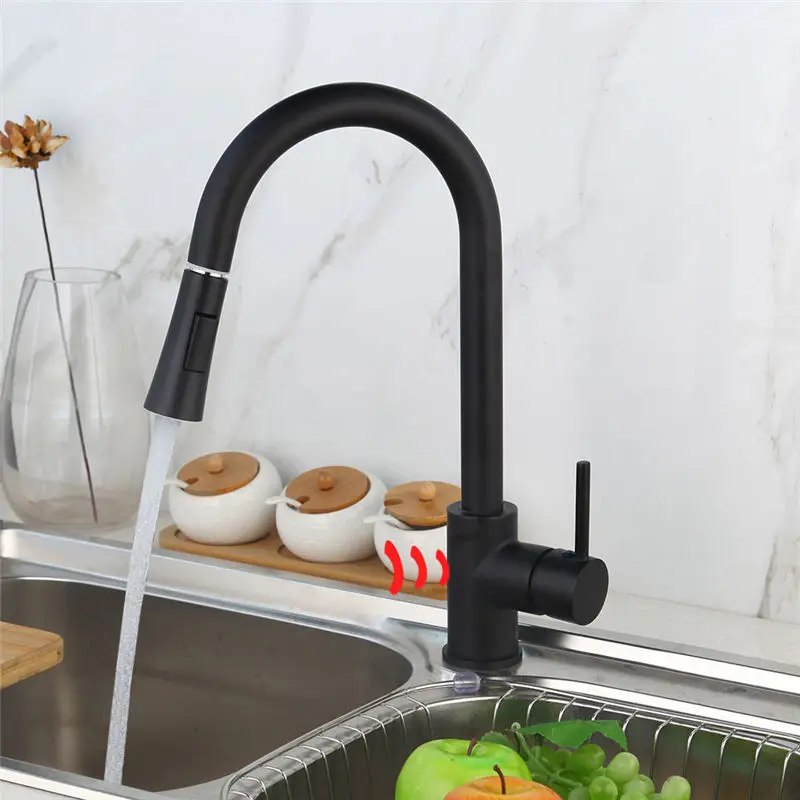 

Кухонный кран JIENI с сенсорным управлением, умный сенсорный смеситель из нержавеющей стали, с золотой щеткой, вытяжной