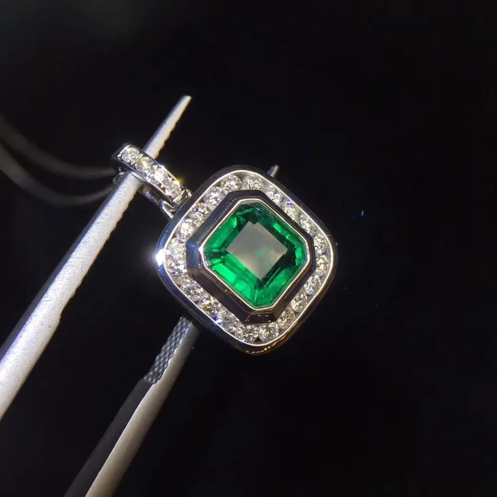 Ювелирные украшения чистый 18 К золото AU750 G18K натуральный Зеленый Изумруд 1,05 кулон золотой бриллиантовый кулон ожерелья из драгоценных камней для женщин