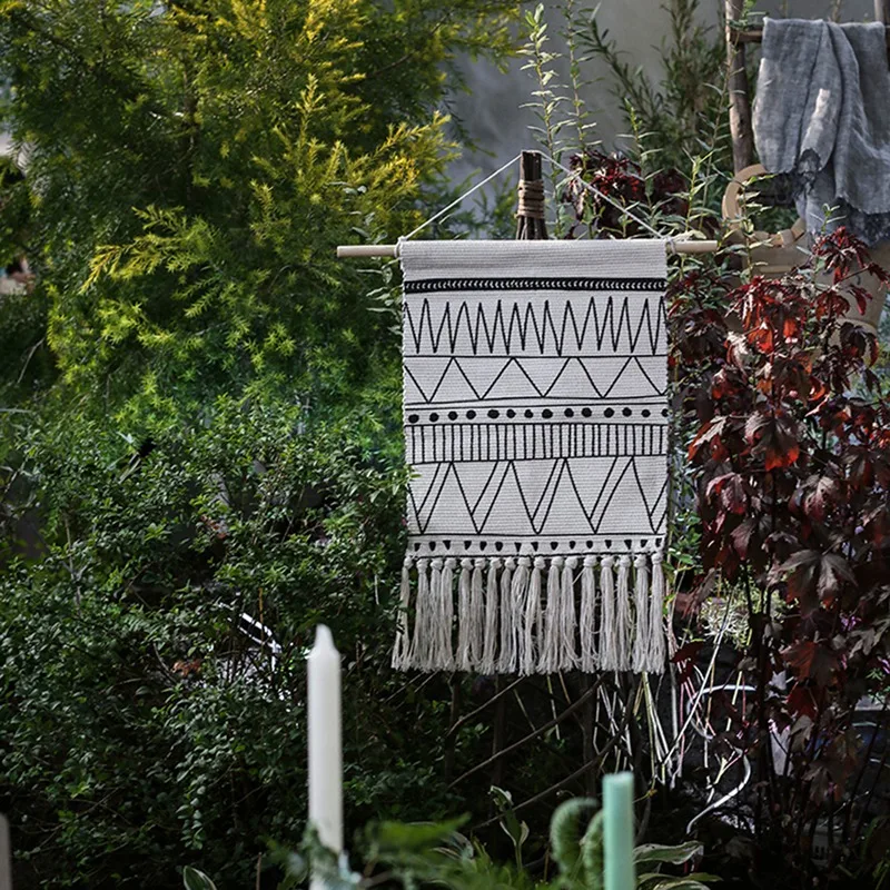 Марокканский гобелен геометрический черный белый линия висячие украшения