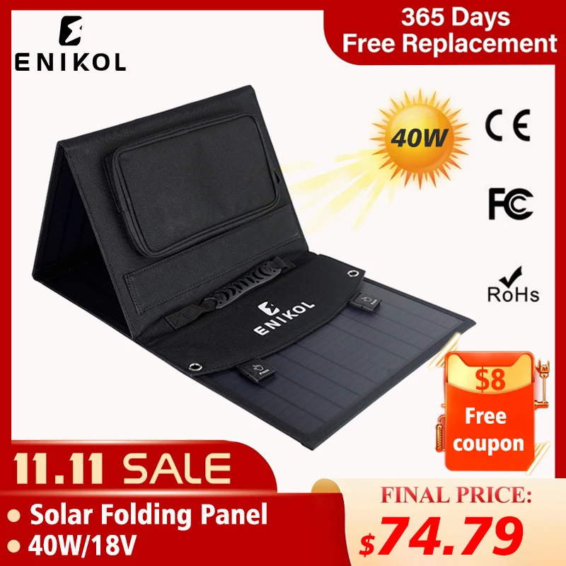 

Camping Portable Solar Panel Folding Outdoor 40W 5V USB Charger Solar Battery For Mobile Phone Car Yacht RV Lights Charging