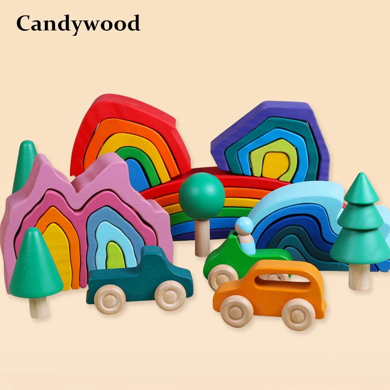 Детские игрушки деревянные блоки Радужный стекер игрушка для детей креативные