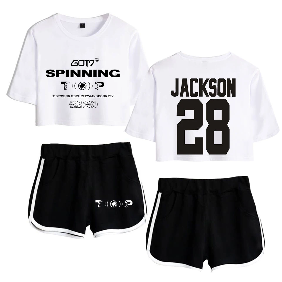 

Kpop GOT7 Custom Printed Fashion Tracksuit Two Piece Set Women Summer Short Sleeve Crop Top+Shorts Girls Sexy Suitable Clothes