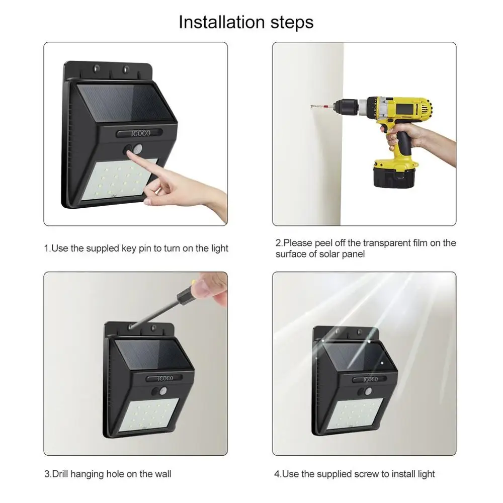 ICOCO Интеллектуальный светодиодный светильник безопасности датчик движения PIR на