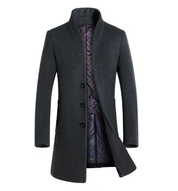Новое модное зимнее мужское шерстяное пальто зауженное Мужское средней длины и