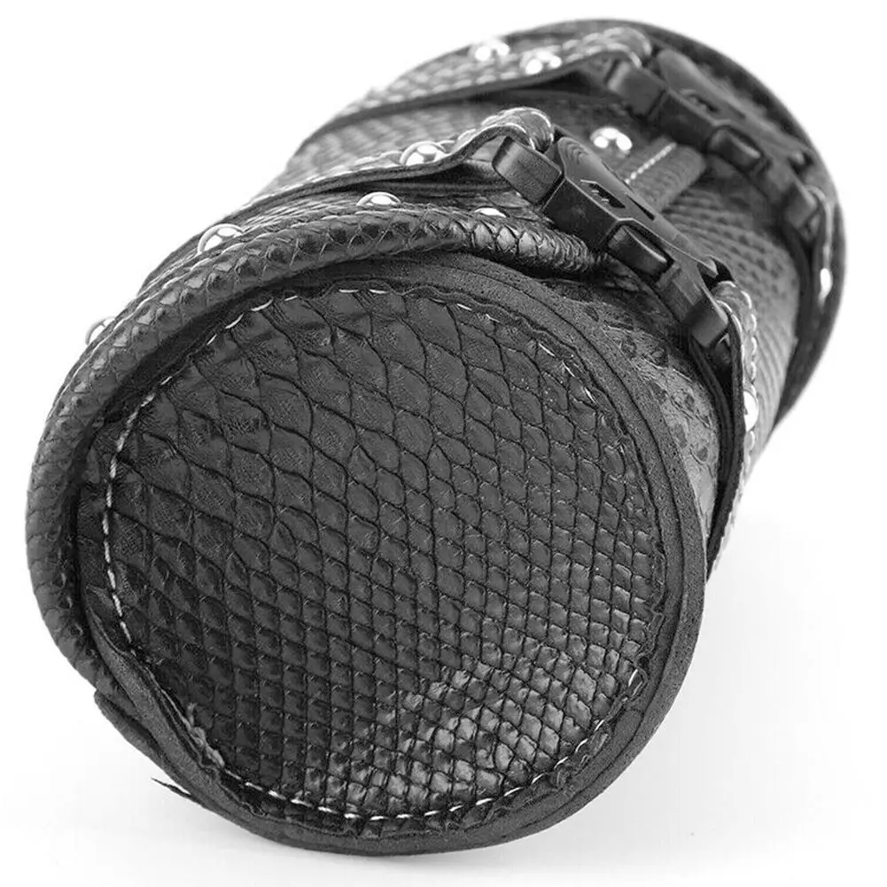 

Handlebar Bag Motorcycle With Buckle Rivet Snake Crocodile Skin Fork Bag Motorcycle Handlebar Tool Pouch PU Leather Saddlebags