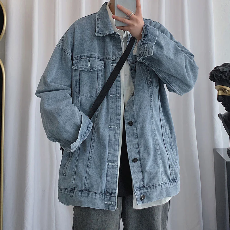 

Мужская джинсовая куртка, тонкая Свободная куртка с отворотом, с принтом, в стиле ретро, большие размеры 5XL, 2020