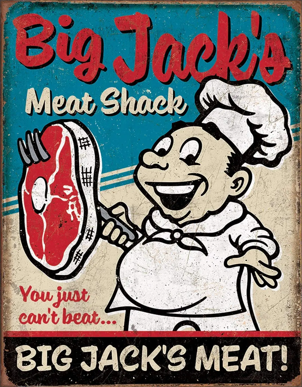 Desperate Enterprises Big Jack's Meats Tin Sign 12.5&quot W x 8&quot H | Plaques &amp Signs