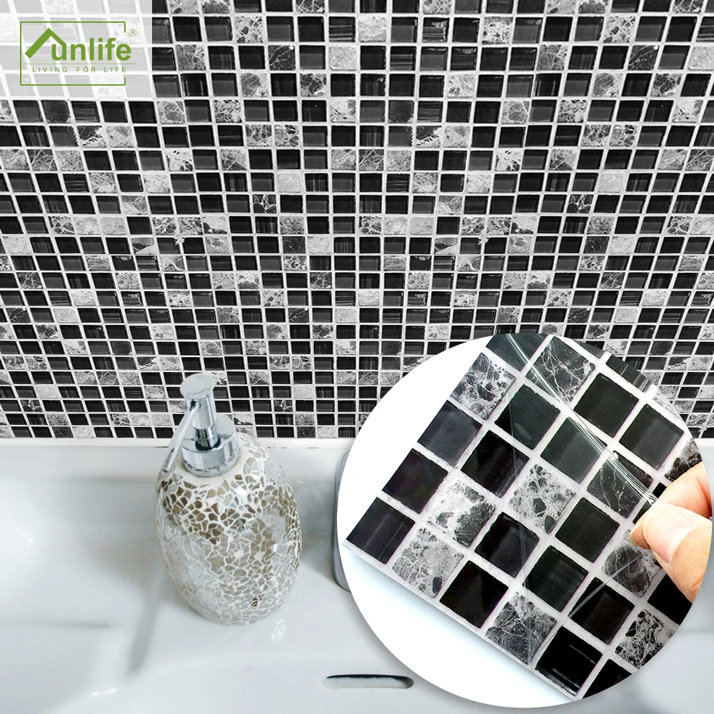 

Funlife® Black Marble Mosaic Tile sticker DIY Self-Adhesive Oil Proof Easy to Clean Kitchen Backsplash Wall sticker Bathroom PVC