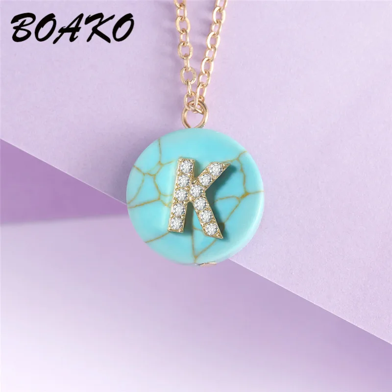 Женское длинное ожерелье с буквенным принтом голубой бирюзовый кулон подвеска