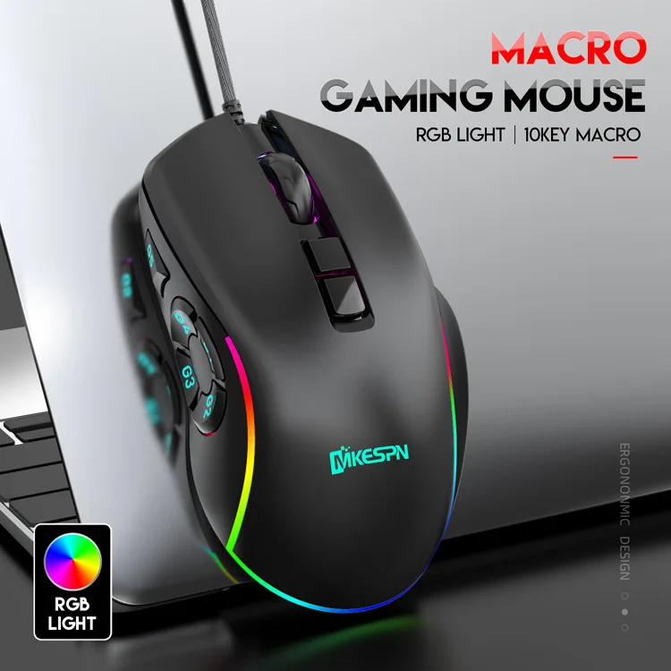 

Macro Gaming Mouse 5 Programmable Keys Game Mouse RGB Light Max to 6 levels 7200DPI For pc mac gun game PUBG gun PC Laptop