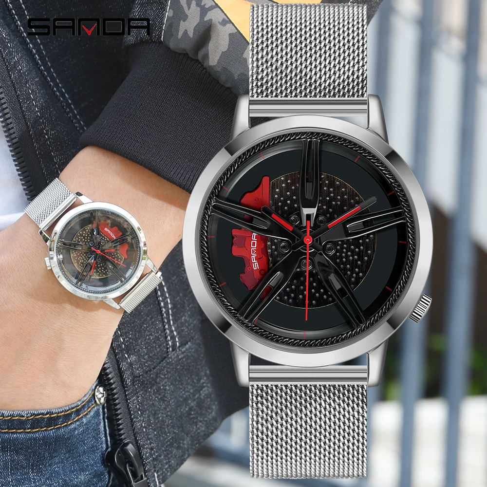 

Часы наручные SANDA Мужские кварцевые, брендовые Роскошные креативные водонепроницаемые с колесным циферблатом, с сетчатым браслетом