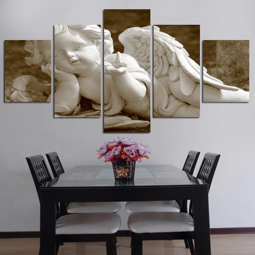 

Wall Art Home Decoration Canvas Print Painting 5 Pcs Stone Child Angel Fashion Modular Picture Posters Modern Living Room Frame