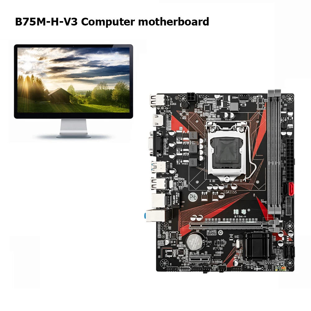 

Jingyue B75M-H-V3 LGA1155 Computer Desktop Motherboard 2xDDR3 1333/1600MHz 16GB Memory M-ATX Gaming Mainboard