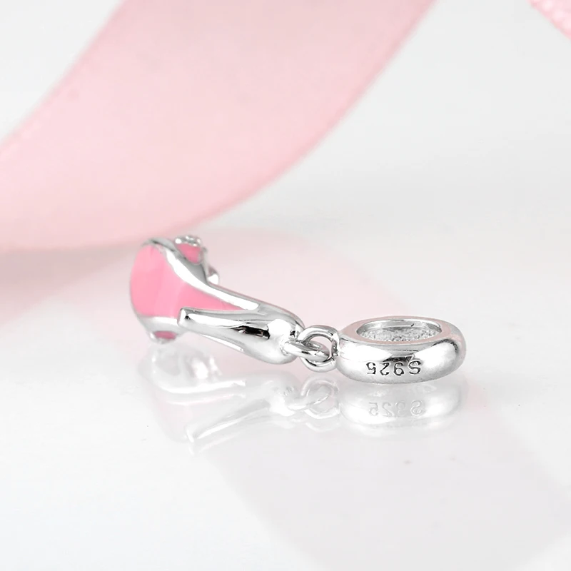 925 Серебряная розовая роза эмаль Обувь на высоких каблуках элегантный балетный