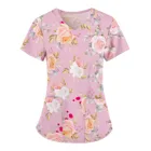 Скраб-Топ женский летний с V-образным вырезом и цветочным принтом