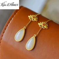 kissflower er101 fine jewelry wholesale fashion woman girl bride birthday wedding gift water drop 24kt%c2%a0gold drop earrings