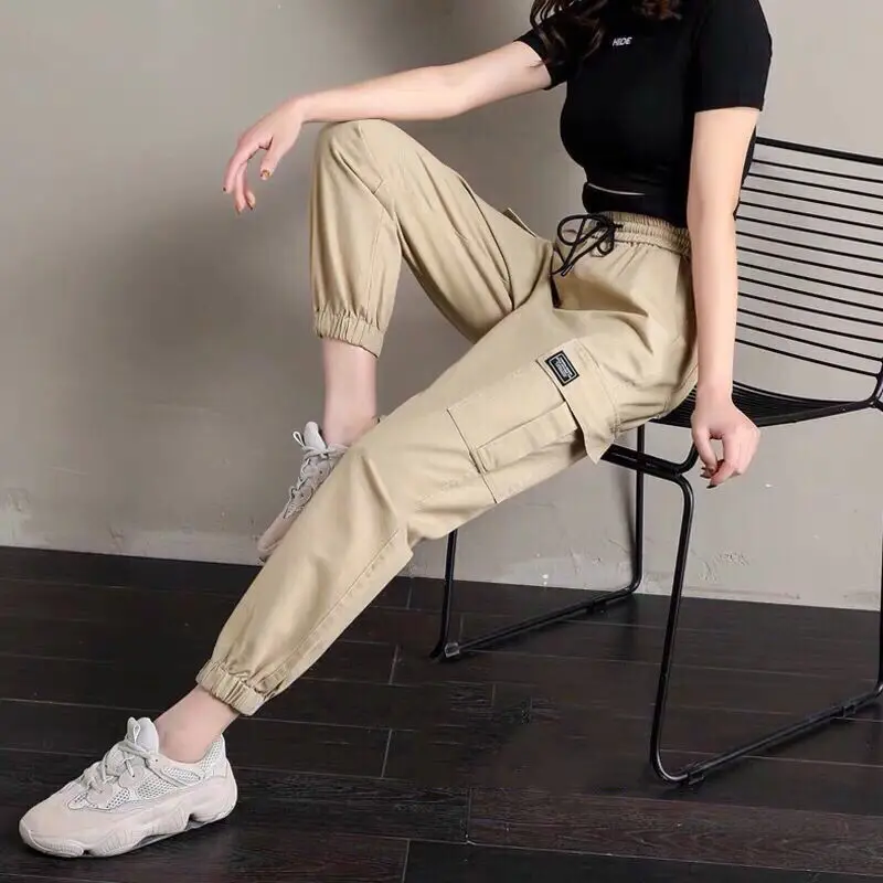 Overalls Women's 2023 Summer New High Waist Korean Style Student Casual Loose Slimming Ankle Length Ankle-Tied Harem Pants