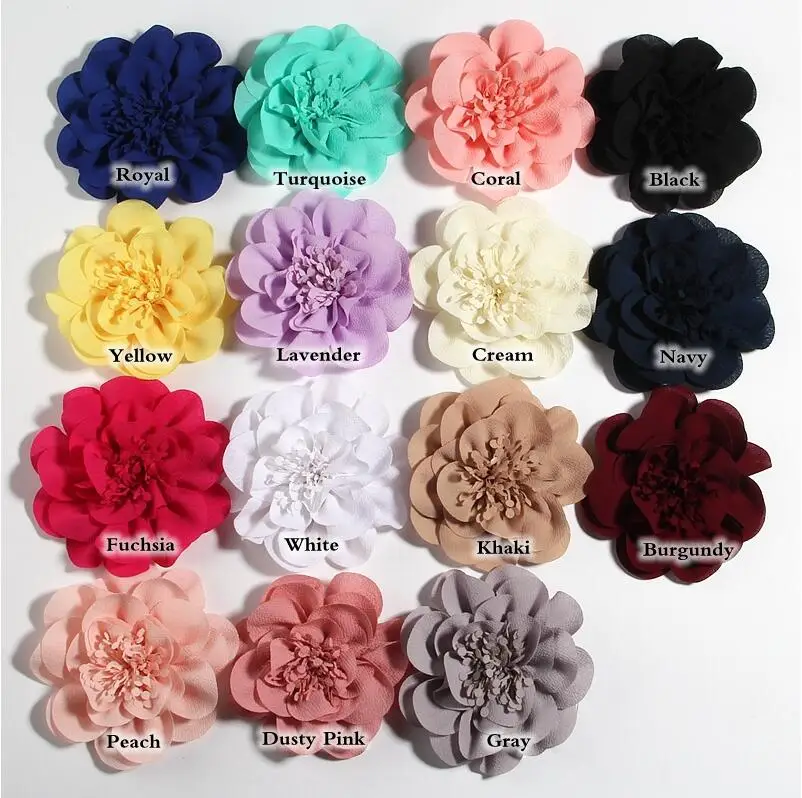 

10CM 4.0" Big New Chiffon Flowers Without Hair Clips For Girls Kids Head Accessories Sunflower Handmade Flower For Cloth