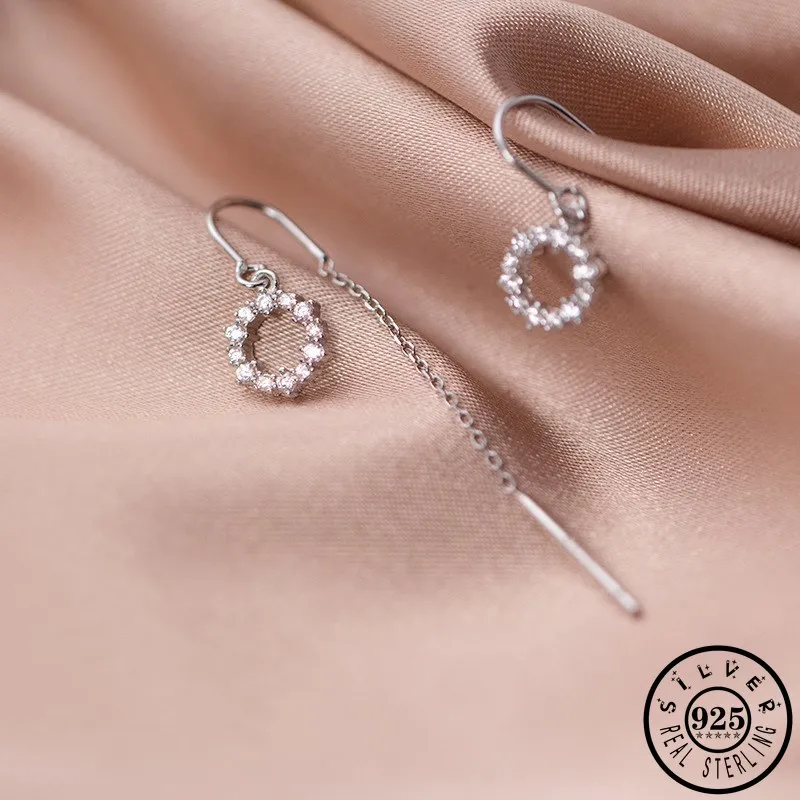 925 Sterling Silver Cubic Zircon Round Shape Statement Long Chain Rose Gold Color Plated Dangle Drop Earrings for Women | Украшения и