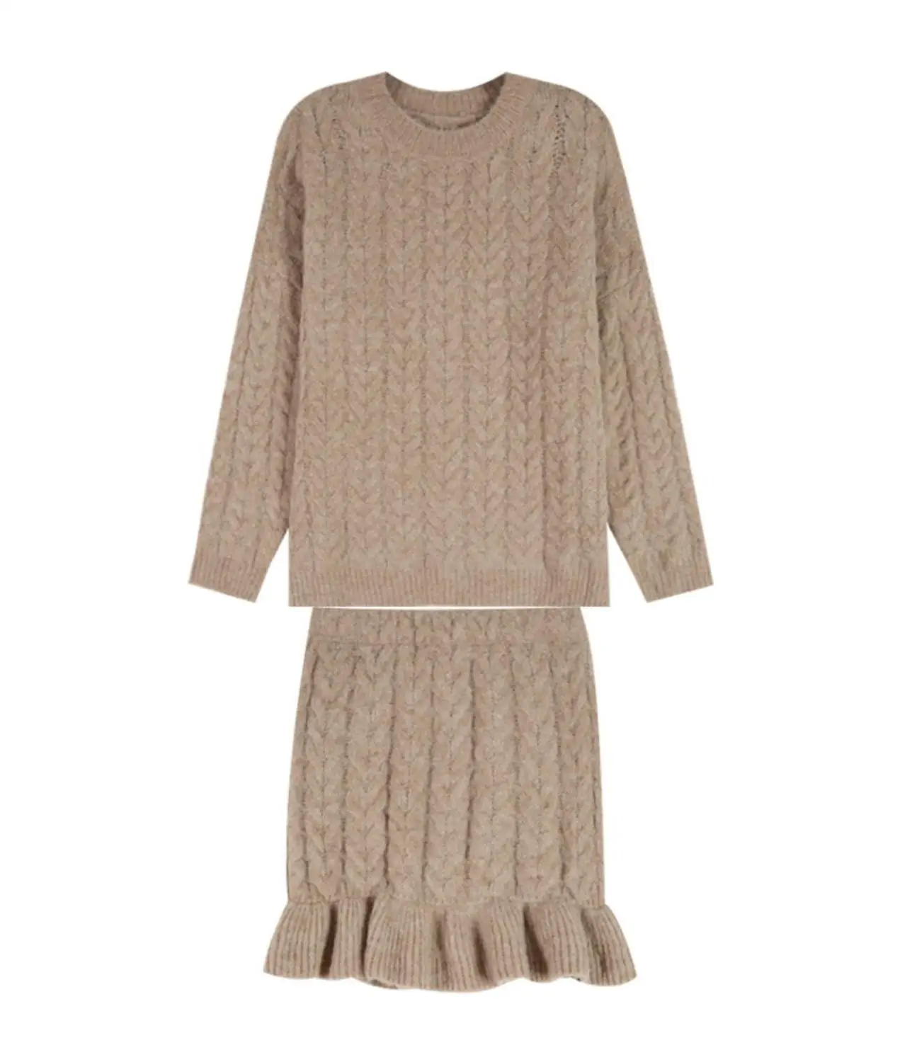 

Autumn And Winter Lazy Wind Twist Sweater Two-Piece Women's Hedging Thick Loose 2019 new half-length skirt suit tide