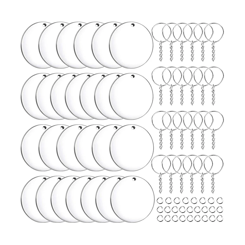 

78 Pieces Acrylic Keyring Blanks Set with Key Chain Rings, Clear Circles Discs and Jump Ring for DIY Projects and Crafts