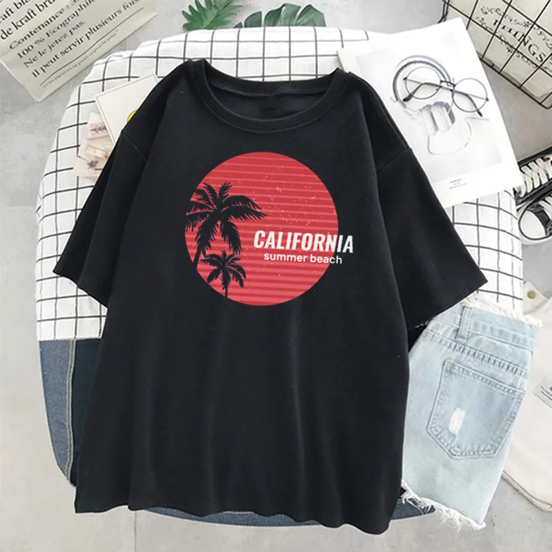 Женская футболка с надписью California Пляжная свободная в стиле Харадзюку уличная