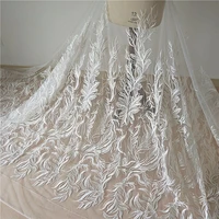 leaf lace fabric ivory tulle fabric embroidered bridal lace fabric ornate lace bridal dress fabric with sequins