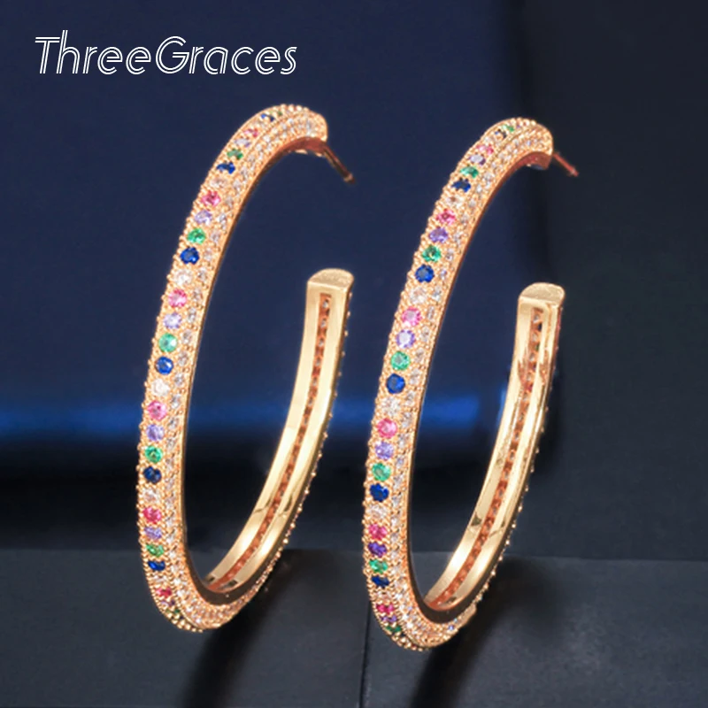 Женские круглые серьги кольца Threegraces Модные Разноцветные с кристаллами из