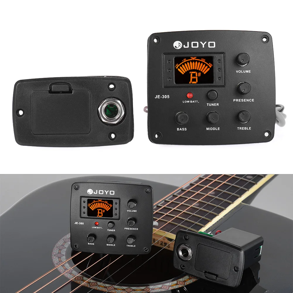 

JOYO JE-305 Acoustic Guitar Piezo Pickup Preamp 4-Band EQ Equalizer Tuner System with LCD Display Guitar Sound Hole Pickup