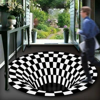 3d vision round carpet illusion circular soft floor mat black and white grid living room mat alfombras de salon