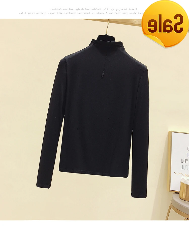

elastic basic autumn cotton new long-sleeved shirt women's knit bottoming stretchy stand collar long sleeve sweater