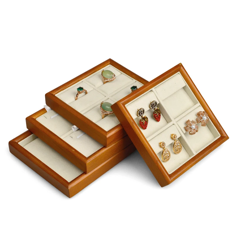 

Oirlv Beige Solid Wood Earring Display Tray Microfiber Bangle Storage Necklace Showing Plate Ring Display Tray