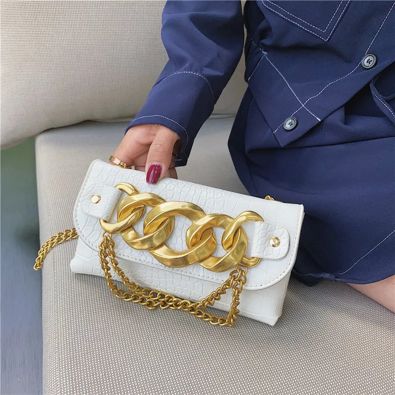 

Women Bag Thick Chain Patchwork Leather Waist Bag Luxury Brand Alligator Vintage Mini Fanny Pack For Women Women Bag Trend 2021