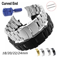 curved end watch band 18mm 20mm 22mm 24mm replacement watch strap double lock clasp stainless steel watchband with tools