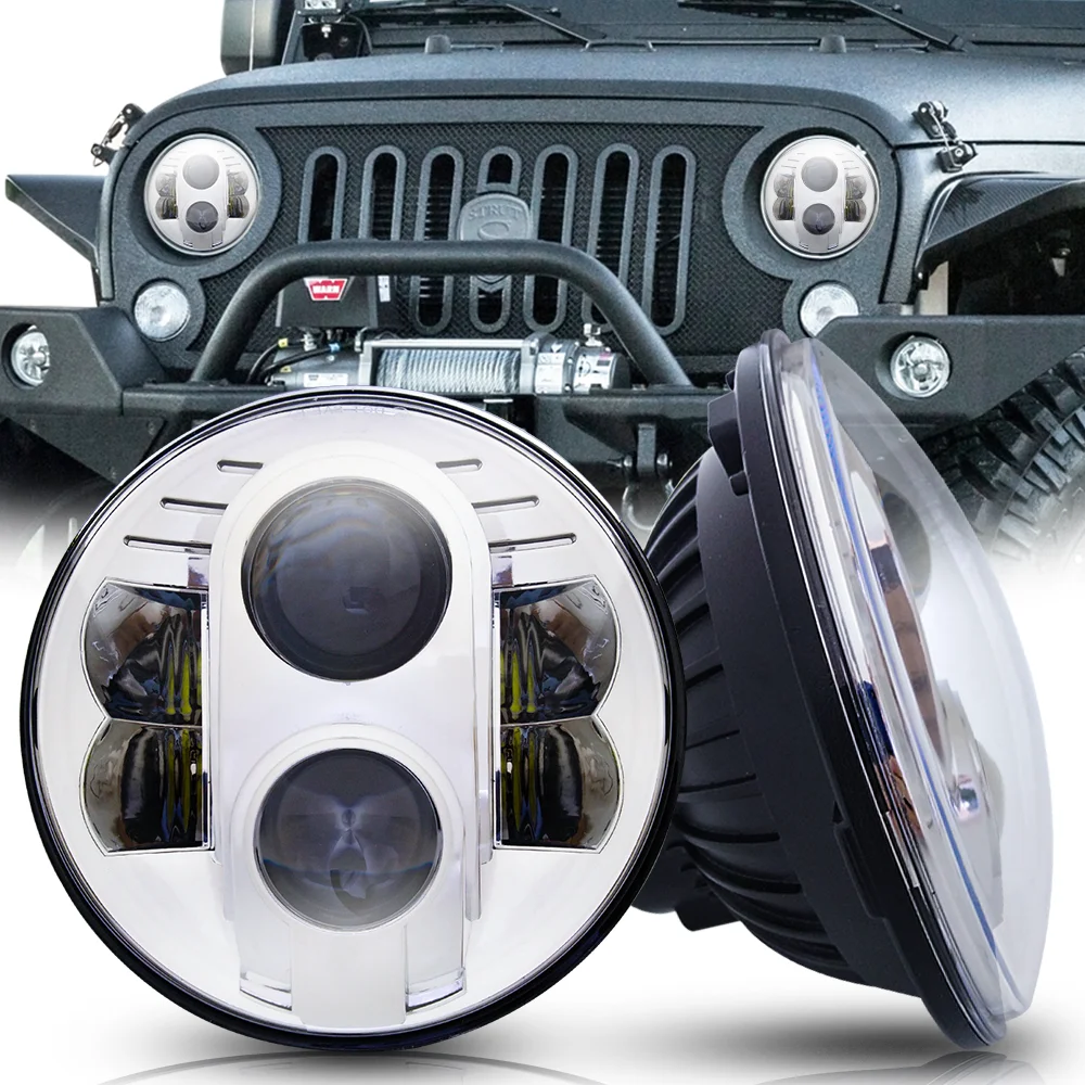 

2Psc for Land rover defender 7 Inch LED Headlight 80W H4 Hi-Lo With Halo Angel Eyes For Lada 4x4 urban Niva Jeep JK Hummer