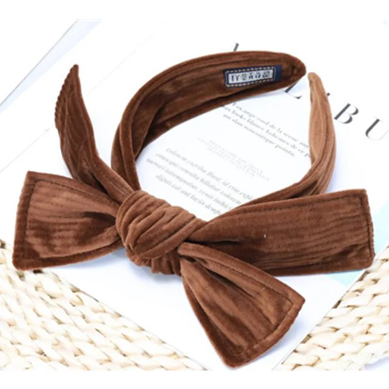 

Women Winter Headdress Velvet Hairband with Big Bow Knotted Top Quality Handmade Solid Cotton Bowknot Hairband Ladies Hair Hoop