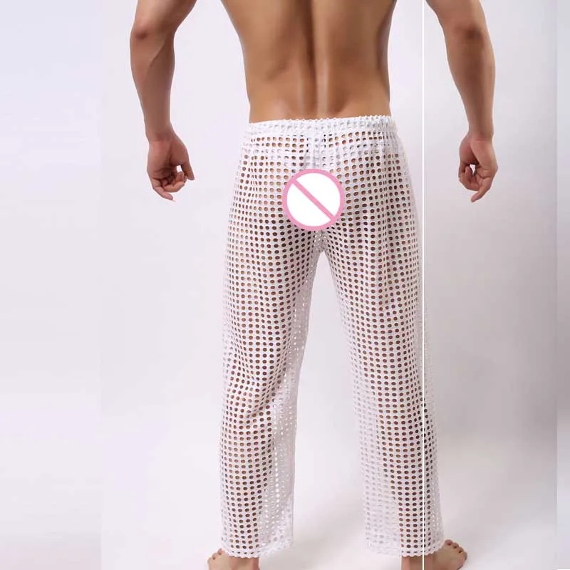 Мягкие прозрачные штаны для сна домашняя одежда брюки с вырезами мужские
